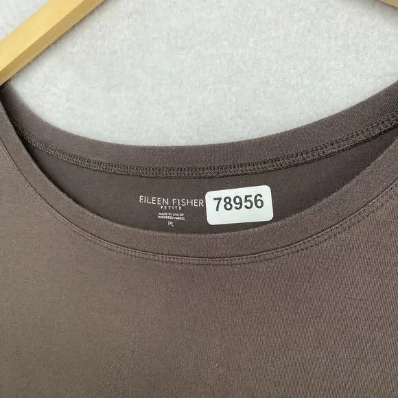 EILEEN FISHER Dress PL Organic Cotton Stretch Jersey T-Shirt Cap Sleeve Brown - Picture 10 of 10